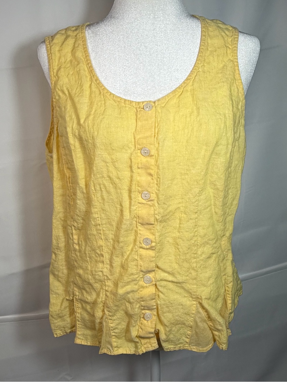 J. Jill Linen Button Front Tank Top Butter Yellow Large Coastal Casual Boho